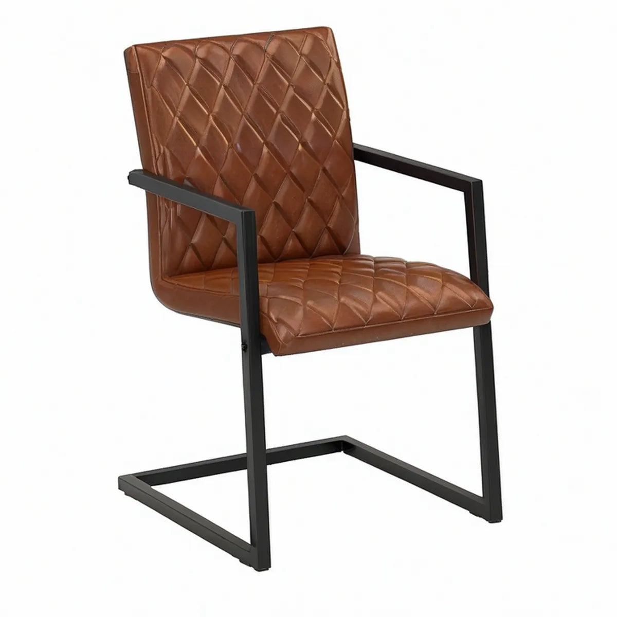 Freischwinger mit Armlehnen aus PU-Kunstleder und Stahl, Braun/Schwarz, 58 x 63 x 89 cm