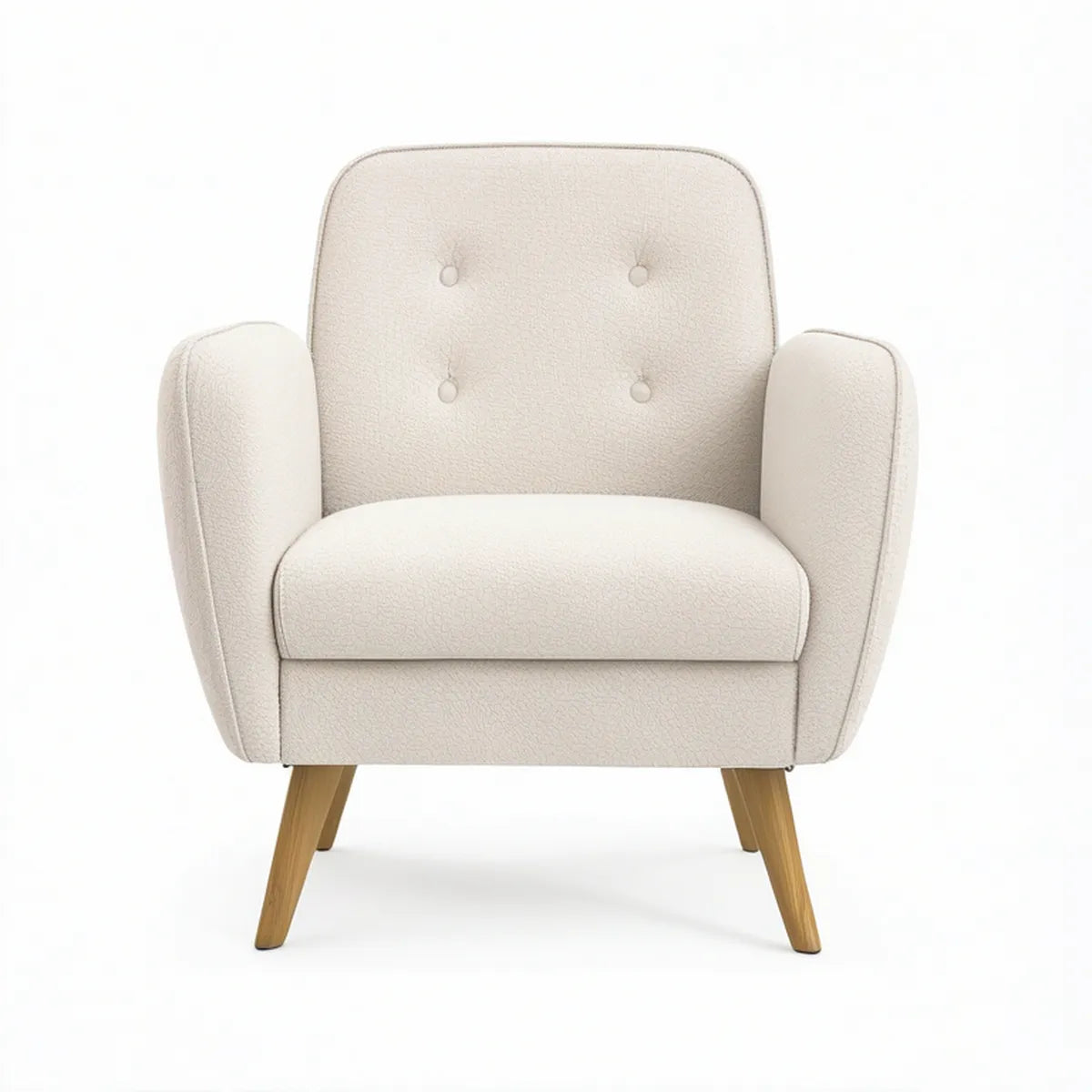 Ohrensessel mit Armlehnen in Bouclé-Optik, Creme/Naturholz, 76 x 80 x 92 cm