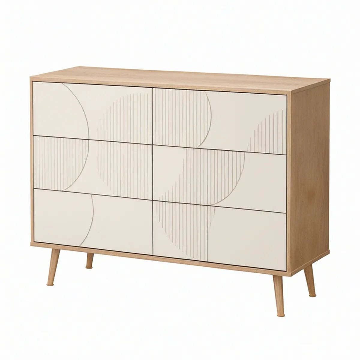 Sideboard mit 6 Schubladen aus MDF mit Eichenfurnier in Naturholz/Weiss, 120 x 40 x 90 cm