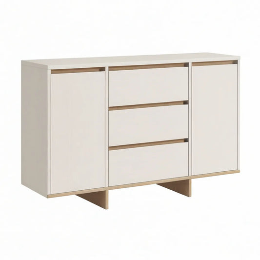 Sideboard mit 2 Türen und 3 Schubladen, Weiss und helle Eiche, 120 x 40 x 85 cm