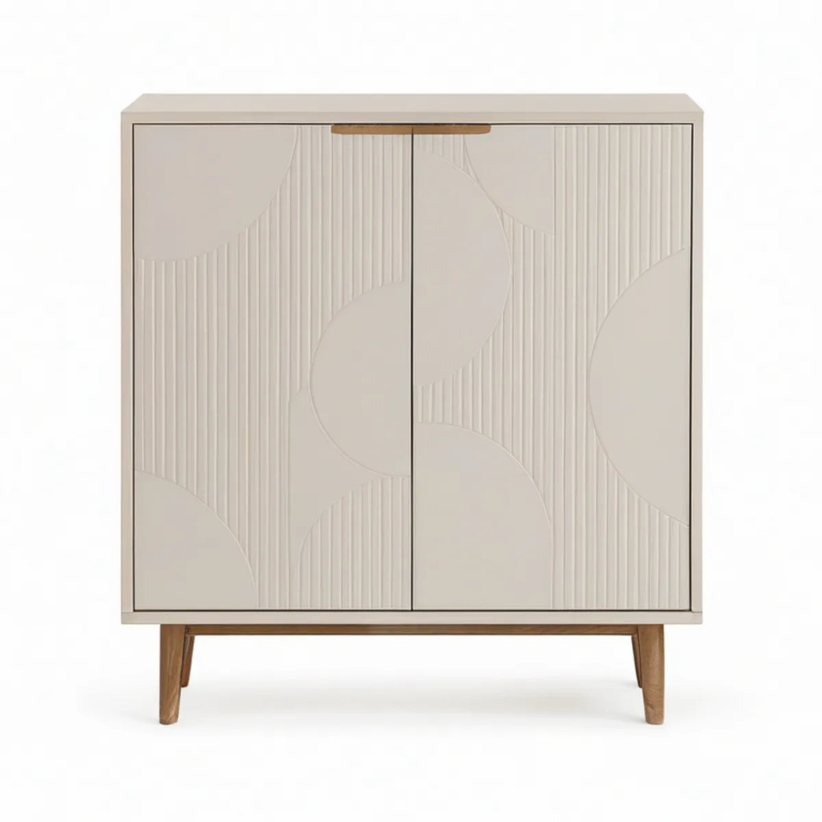 Zweitüriger Schrank aus MDF und Gummibaumholz, Creme/Nussbraun, 100 x 40 x 120 cm