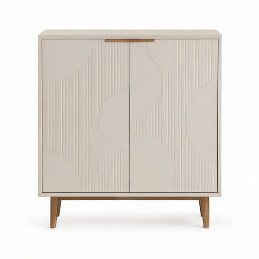 Zweitüriger Schrank aus MDF und Gummibaumholz, Creme/Nussbraun, 100 x 40 x 120 cm
