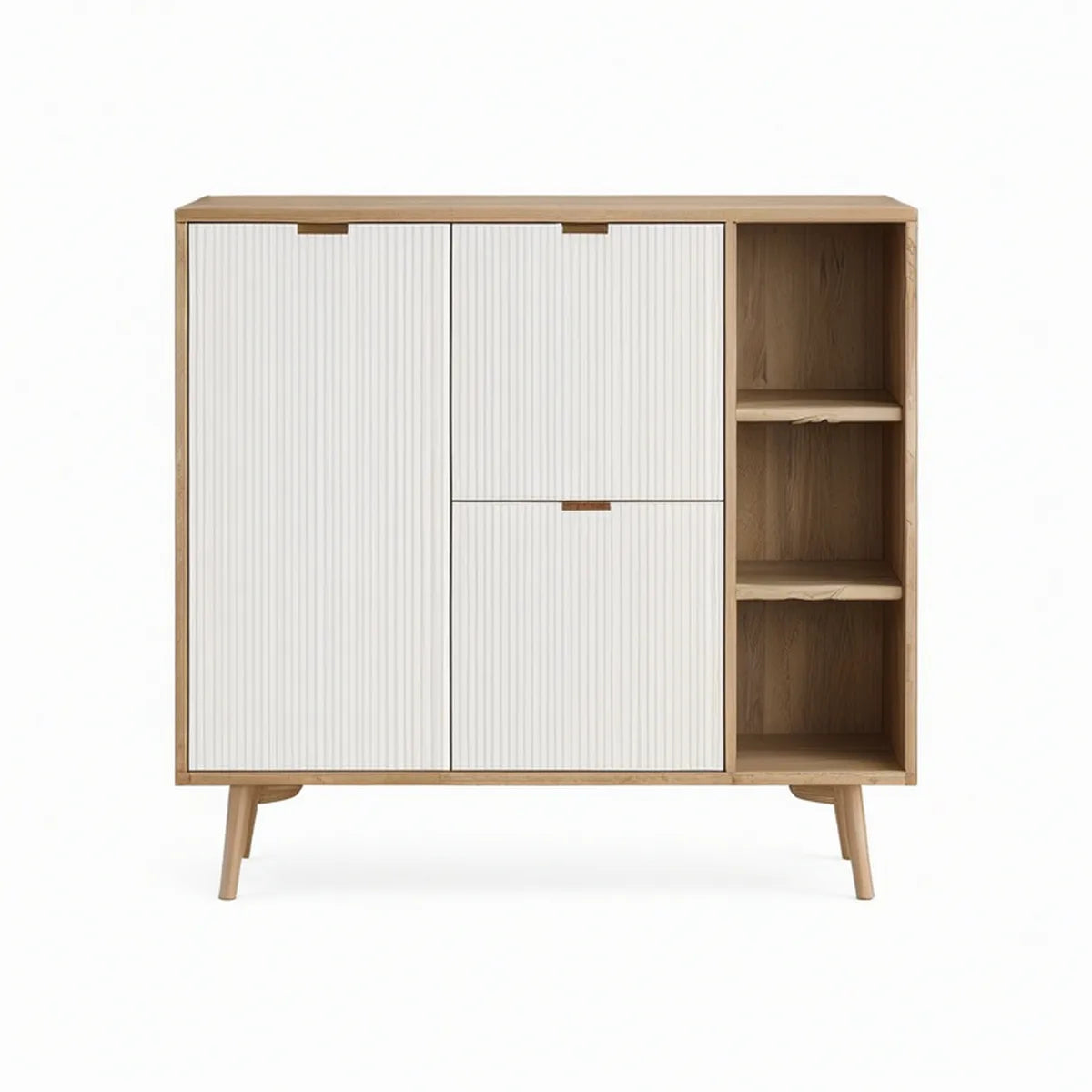 Highboard 120 x 40 x 120 cm aus MDF mit Eichenfurnier, Natur/Weiss