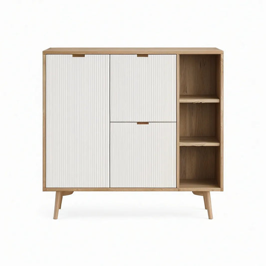 Highboard 120 x 40 x 120 cm aus MDF mit Eichenfurnier, Natur/Weiss