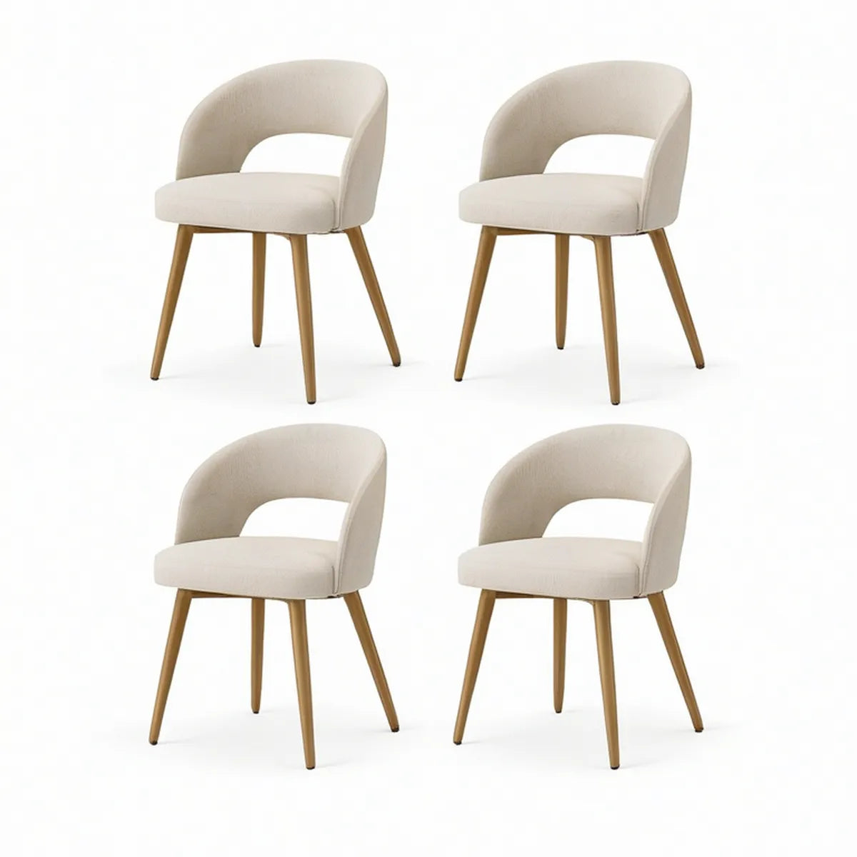 4er-Set gepolsterte Esszimmerstühle mit Armlehnen, 56 x 55 x 77 cm, Creme/Naturbraun