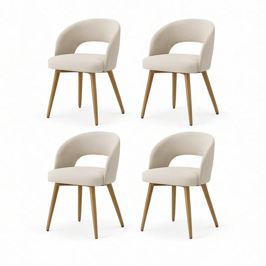 4er-Set gepolsterte Esszimmerstühle mit Armlehnen, 56 x 55 x 77 cm, Creme/Naturbraun