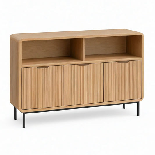 Sideboard 120 x 40 x 90 cm aus MDF mit Eichenfurnier Natur-Eiche/Schwarz