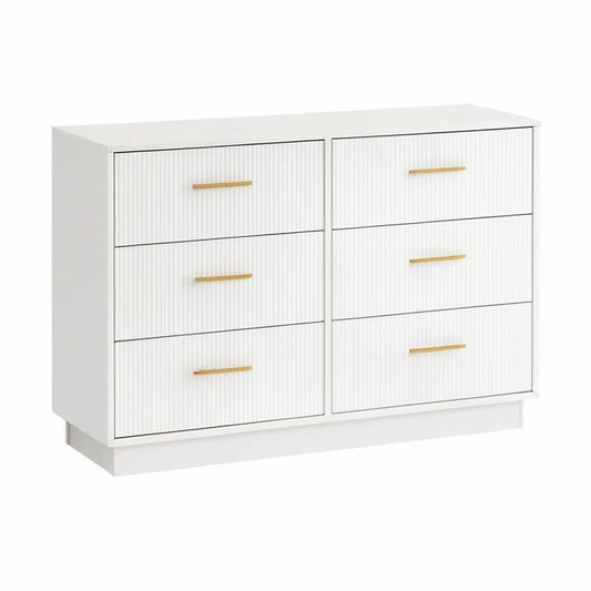 Kommode mit 6 Schubladen, 120 x 40 x 90 cm, Weiss/Gold