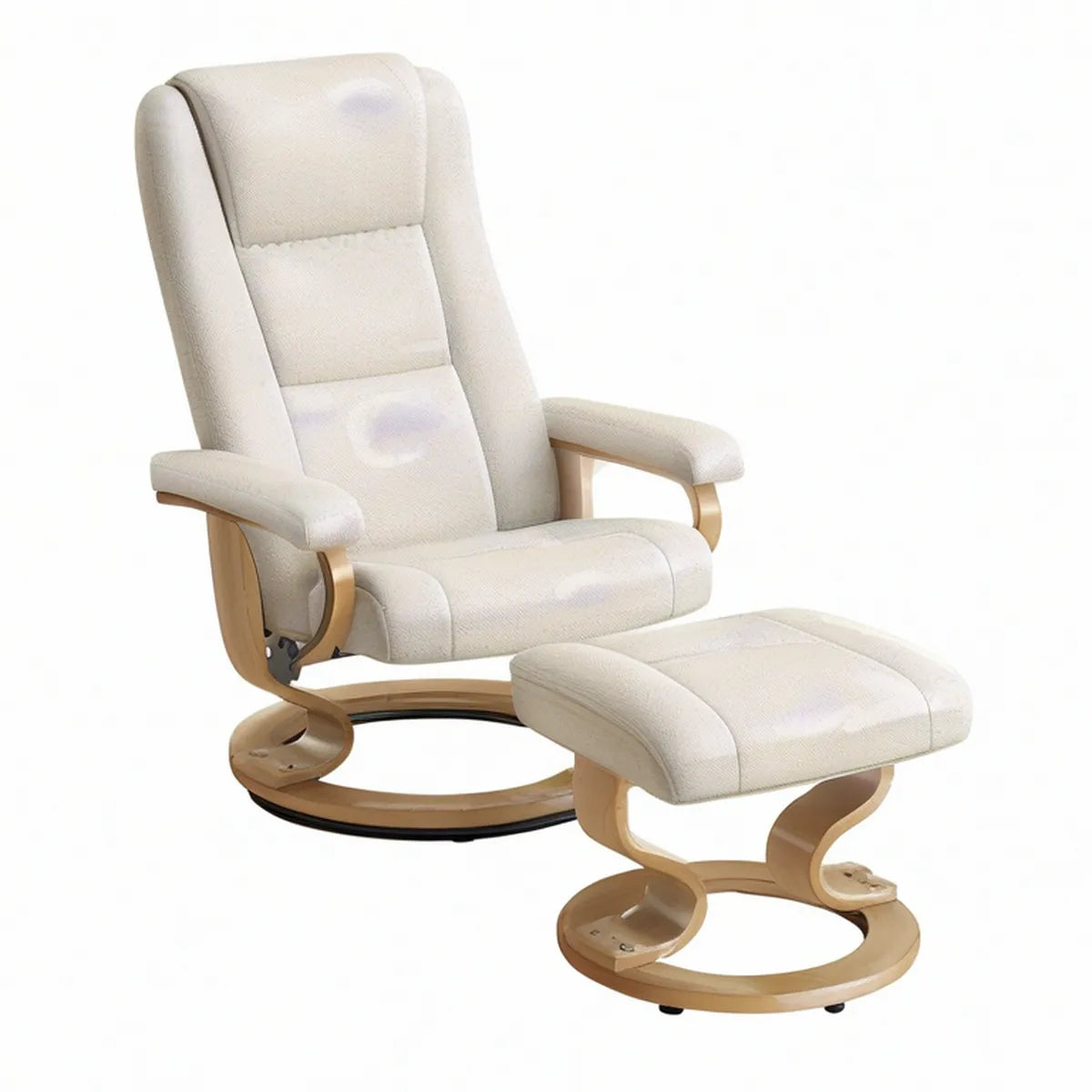 Drehbarer Relaxsessel mit Fussstütze, Beige/Naturholz, 78 x 78 x 102 cm