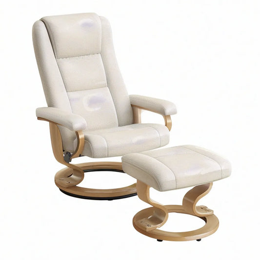 Drehbarer Relaxsessel mit Fussstütze, Beige/Naturholz, 78 x 78 x 102 cm