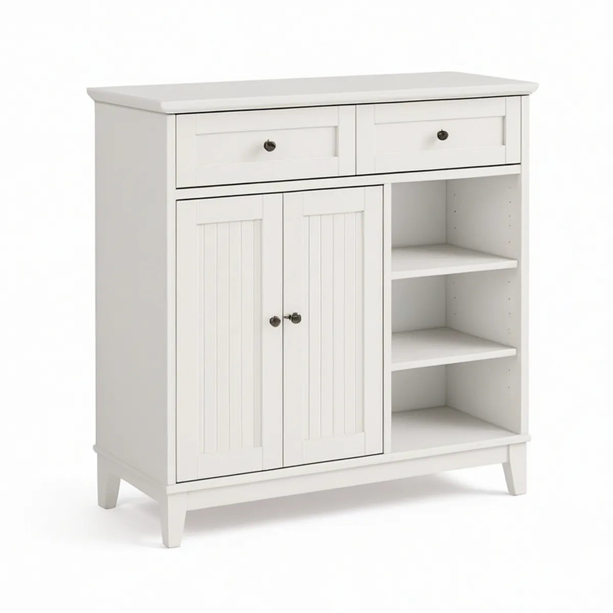 Weisses Sideboard aus MDF mit 2 Türen, 2 Schubladen und offenen Fächern, 90 x 40 x 100 cm