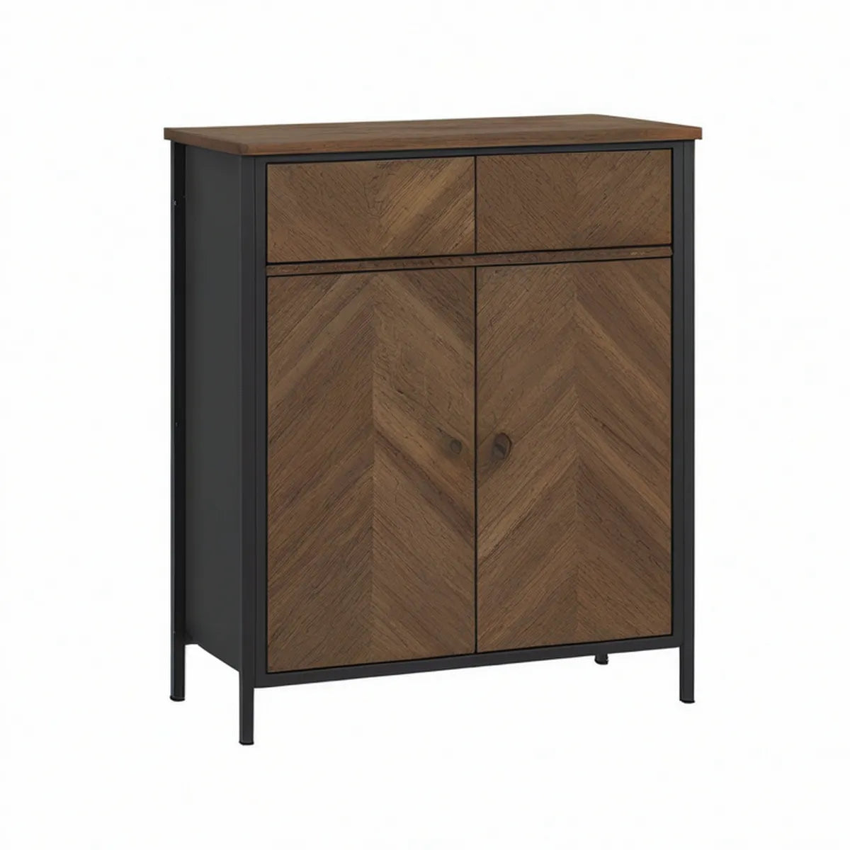 Sideboard mit 2 Türen und 2 Schubladen, 80 x 40 x 100 cm, Eichenfurnier Braun/Schwarz