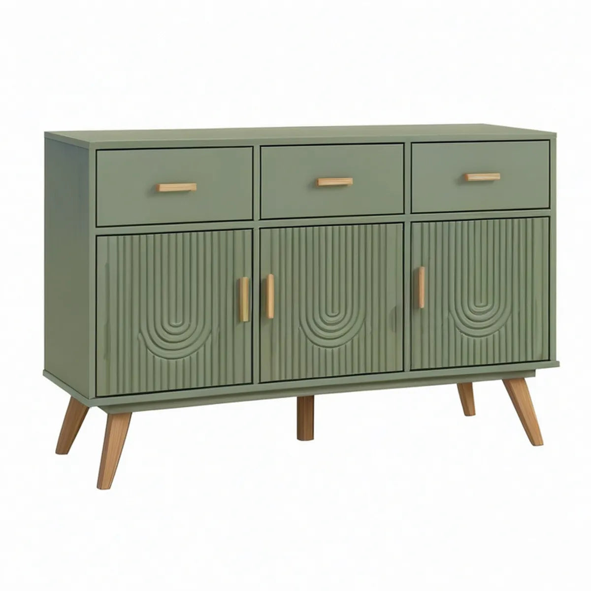 Sideboard mit 3 Schubladen und 3 Türen, 160 x 40 x 85 cm, Olivgrün/Natur