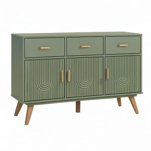Sideboard mit 3 Schubladen und 3 Türen, 160 x 40 x 85 cm, Olivgrün/Natur