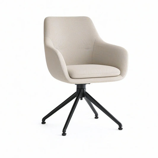 Drehbarer Esszimmerstuhl mit Armlehnen, Polyester Beige und Stahl Schwarz, 62 x 60 x 84 cm