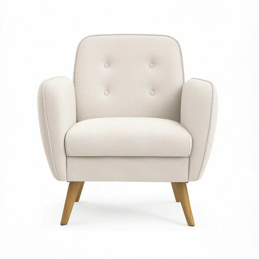 Ohrensessel mit Armlehnen in Bouclé-Optik, Creme/Naturholz, 76 x 80 x 92 cm