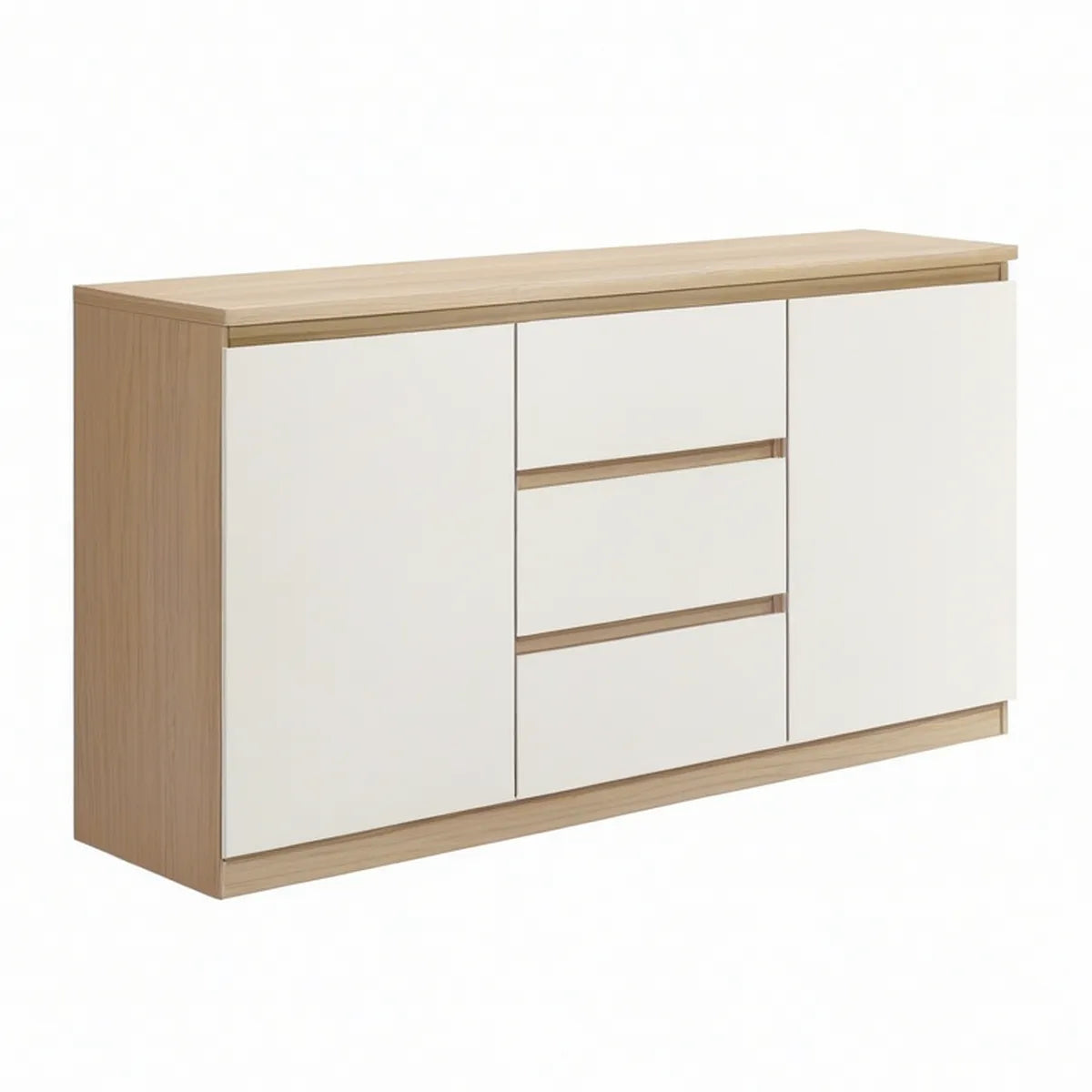 Sideboard mit 2 Türen und 3 Schubladen, Eiche hell/Weiss, 160 x 40 x 85 cm