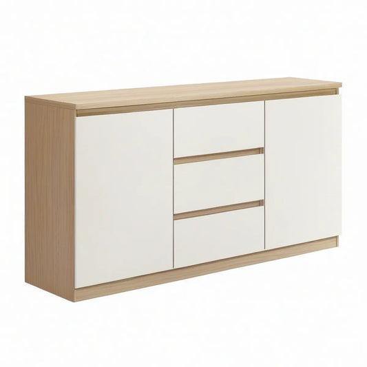 Sideboard mit 2 Türen und 3 Schubladen, Eiche hell/Weiss, 160 x 40 x 85 cm