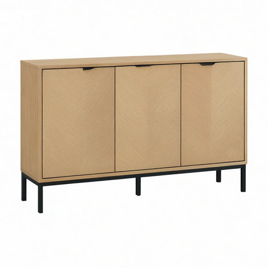 Sideboard mit 3 Türen, Eichenfurnier Natur/Schwarz, 160 x 40 x 85 cm