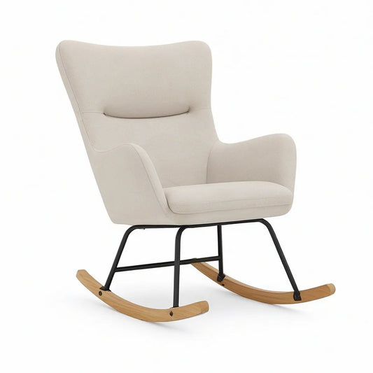 Schaukelstuhl mit hoher Rückenlehne 70 x 98 x 95 cm Creme/Schwarz/Natur