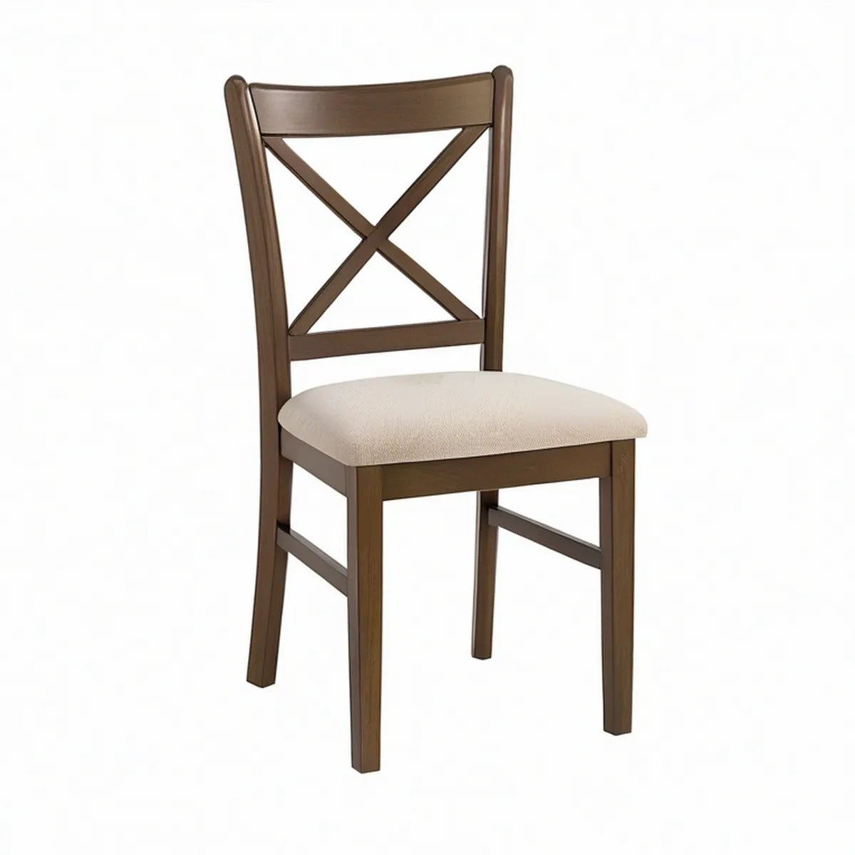 Esszimmerstuhl aus Gummibaum-Massivholz in Walnussbraun mit gepolsterter Sitzfläche in Beige, 45 x 52 x 94 cm